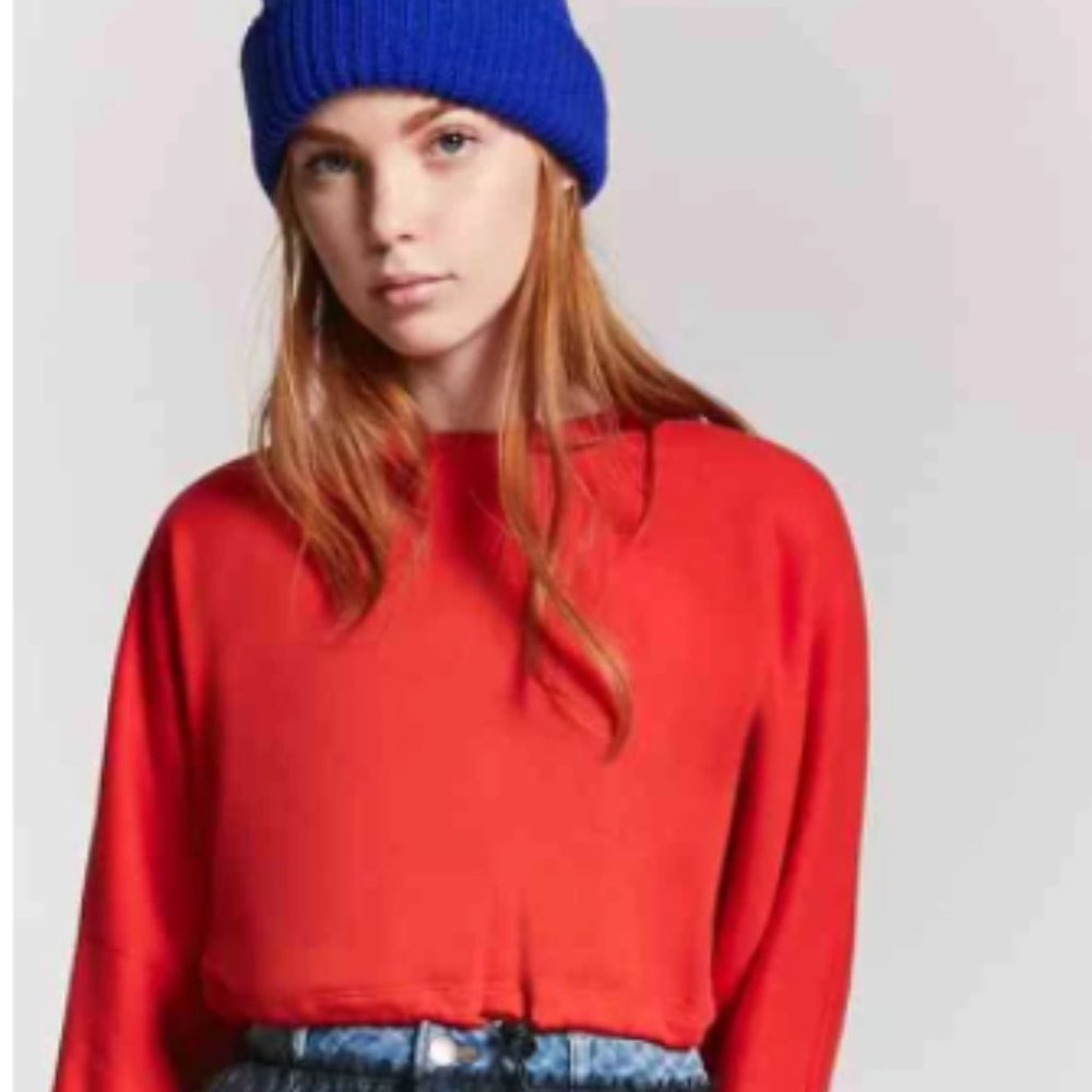 Cropped Drawstring Sweatshirt Small Adjustable - image 1